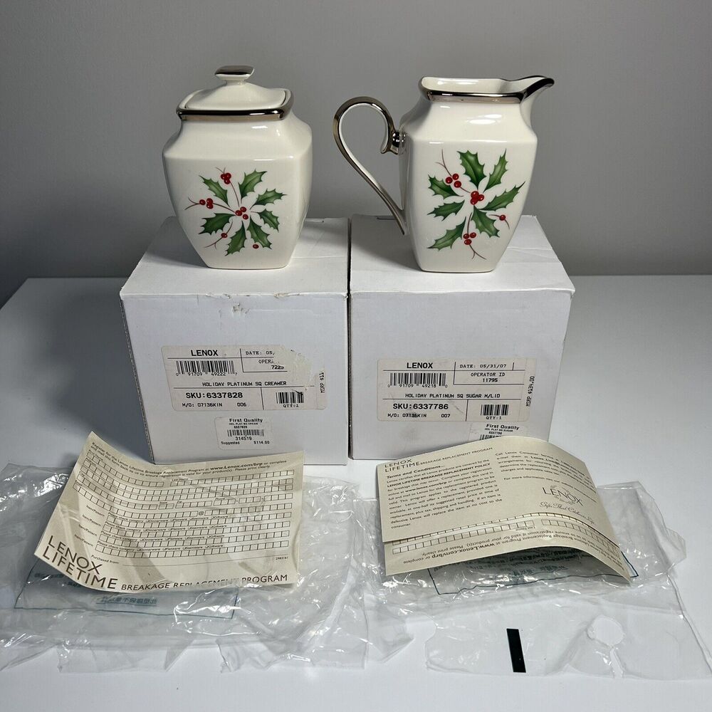 Lenox Holiday Square Platinum Sugar Bowl And Creamer Bone China OPEN BOX